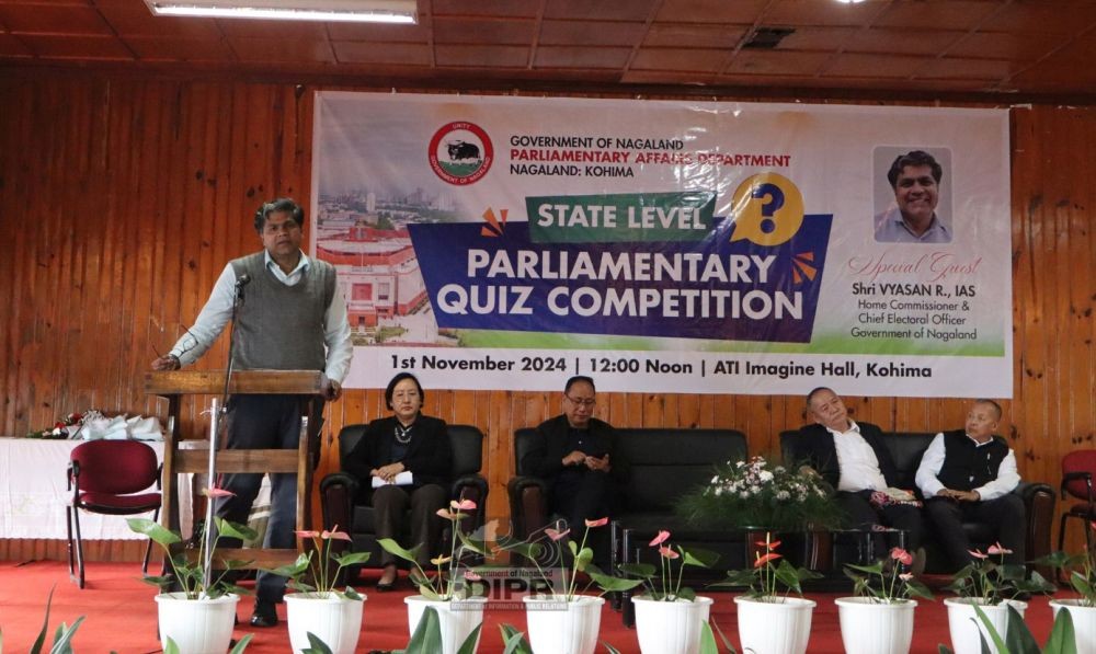 Home Commissioner & Chief Electoral Officer, VYasan R speaking at the state level quiz competition was held on at ATI Imagine Hall, Kohima on November 1. (DIPR Photo)